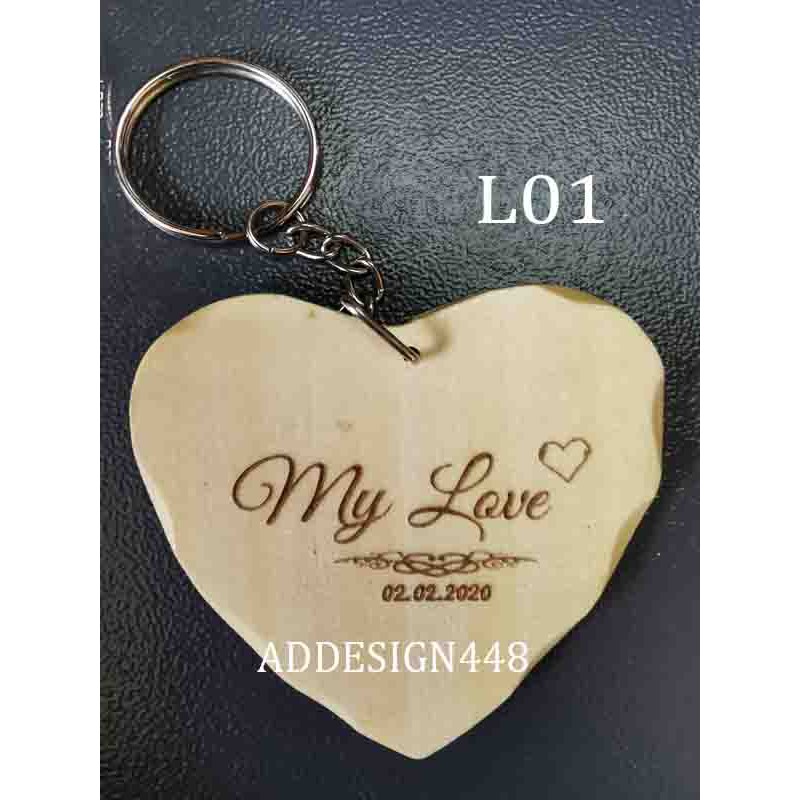 🔥MURAH🔥🇲🇾 Personalized Keychain LOVE SOLID WOOD Engrave Keychain Nama