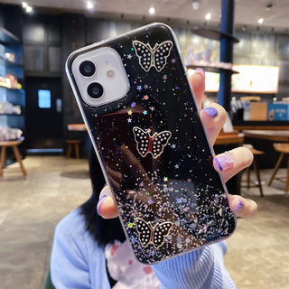 Clear Glitter Phone Case with Cute Gradient Rainbow Sequins for