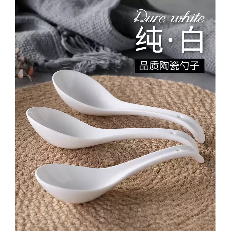 Chinese Style Porcelain Spoon with hook Tableware Ceramic Spoon Small ...