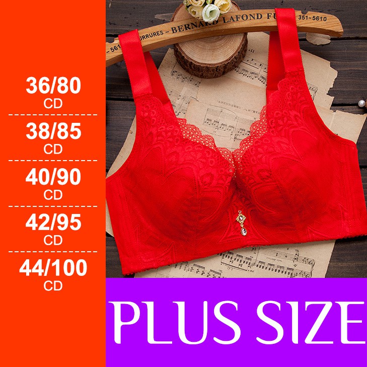 Women lace bra plus size sexy lingerie with wire no pad gather breathable  full cup C D 36/80 38/85 40/90 42/95 44/100