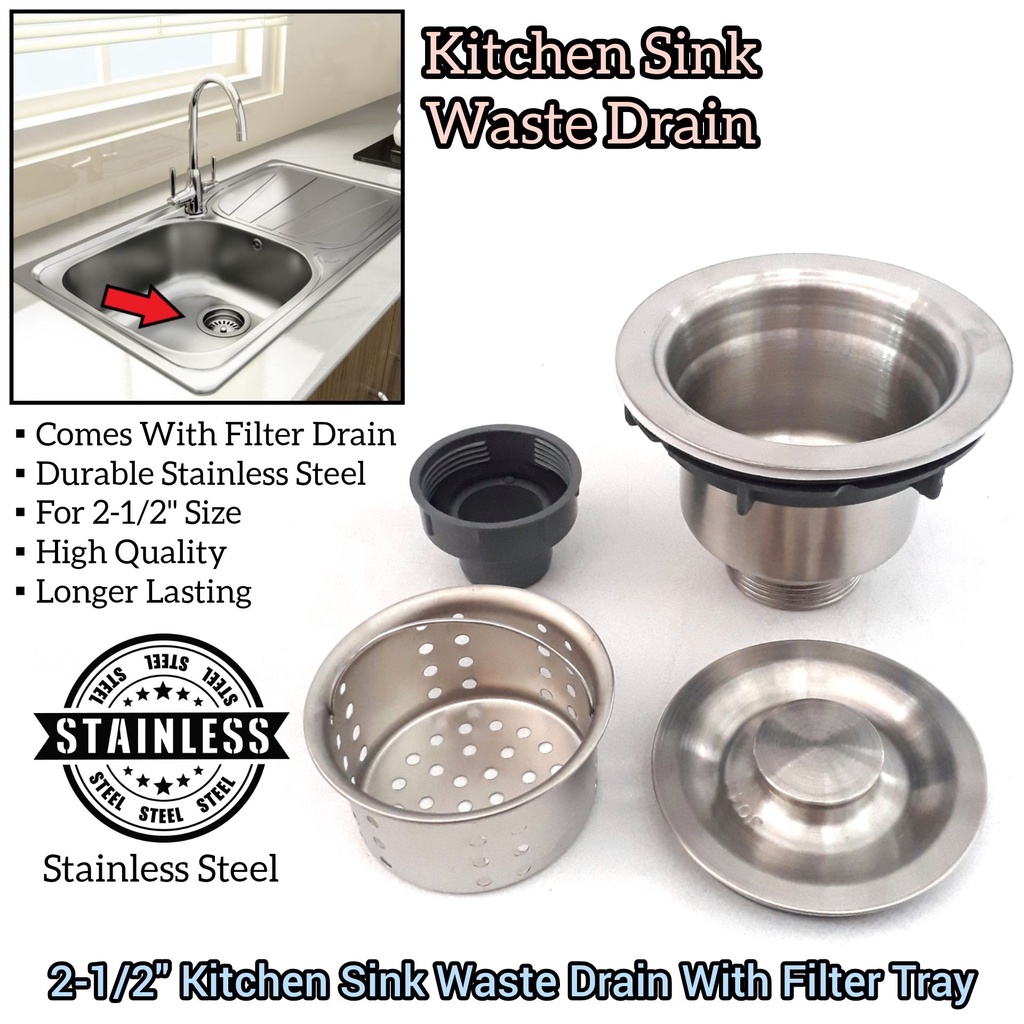 21/2 Inch Full Stainless Steel SS304 Kitchen Sink Waste Drain With ...