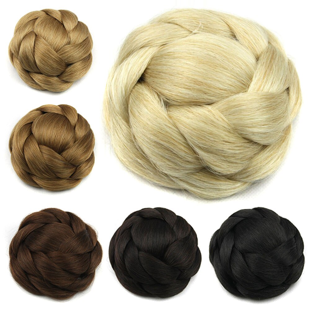 6 Colors Synthetic Hair Pieces Braided Chignon Black Brown Fake Hair ...