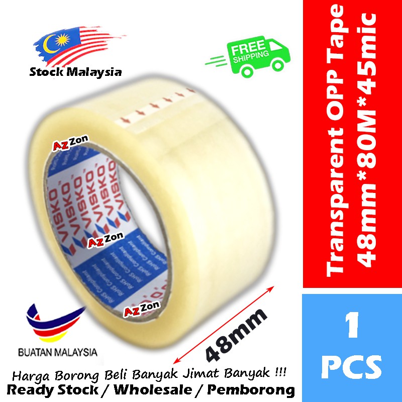 48mm Transparent OPP Tape 48mmX80M Adhesive Tape Kotak Packing Tape 透明 ...