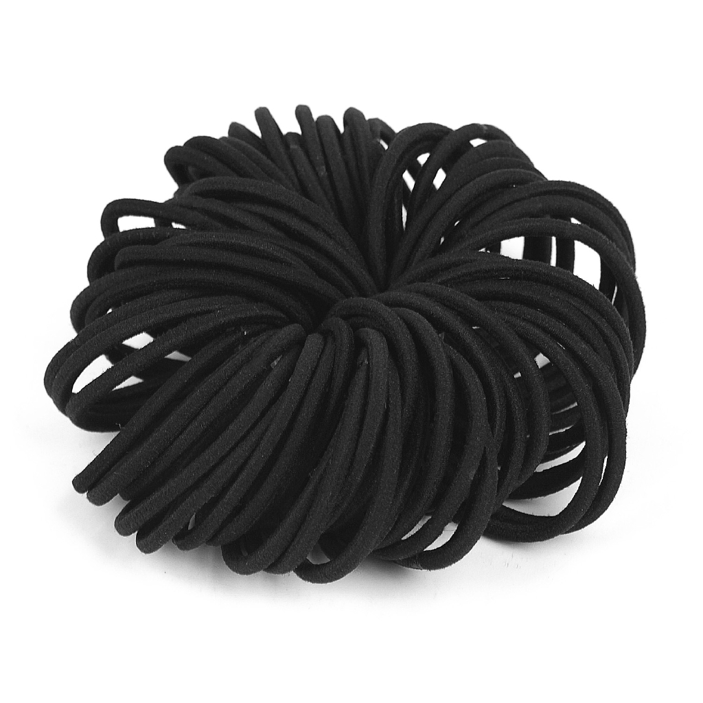 50 Pack Thick Heavy Nometal Elastic Hair Ties Black Rubber Ponytail Holders Hair Bands3mm,4mm