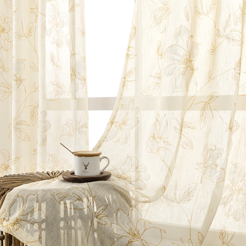 Floral Embroidered Sheer Curtain Sliding Door Tulle Window Langsir ...