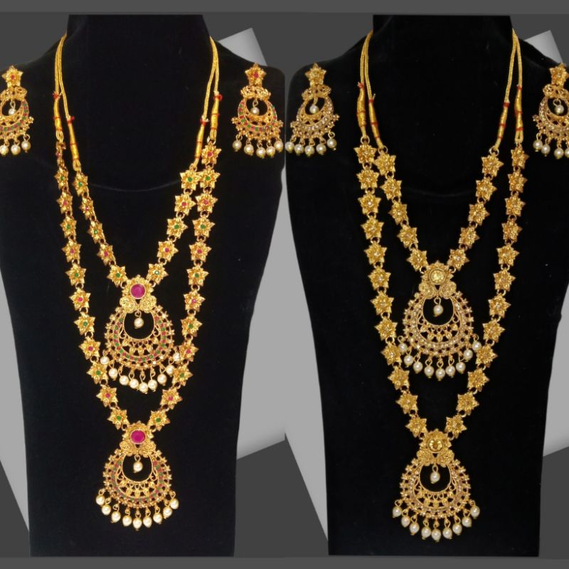 (Ready Stock)Indian Gold Plated Necklace Jewelry 3 Combo Set Rantai ...