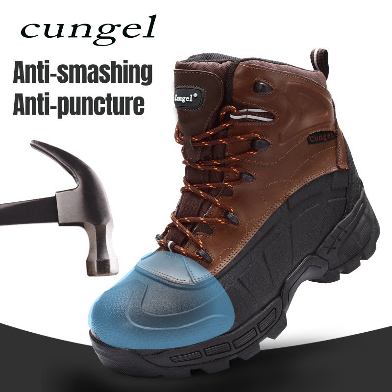 High quality Safety shoes hiking boots Men fashion climbing boots steel toe work shoes cow leather Tooling boots Shopee Malaysia