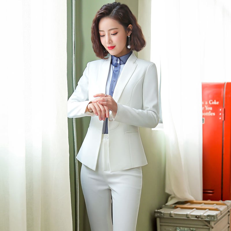 Women office wear long sleeve blazer and long pants or skirt 2pcs