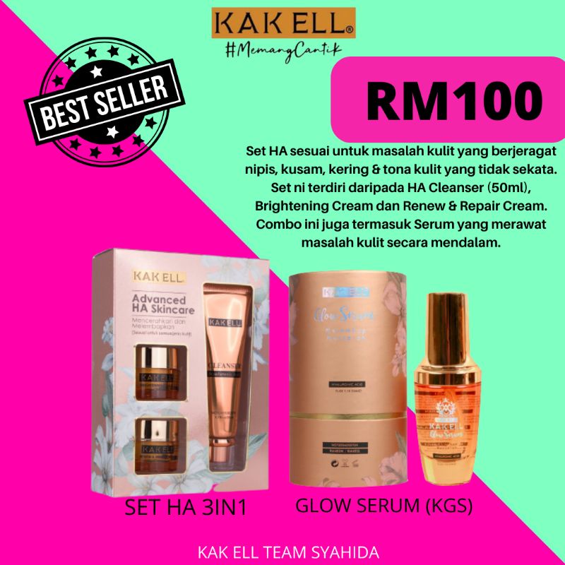 Original COMBO Kak Ell set 3in1 HA / 4IN1 HA + Glow Serum KakEll01 ...