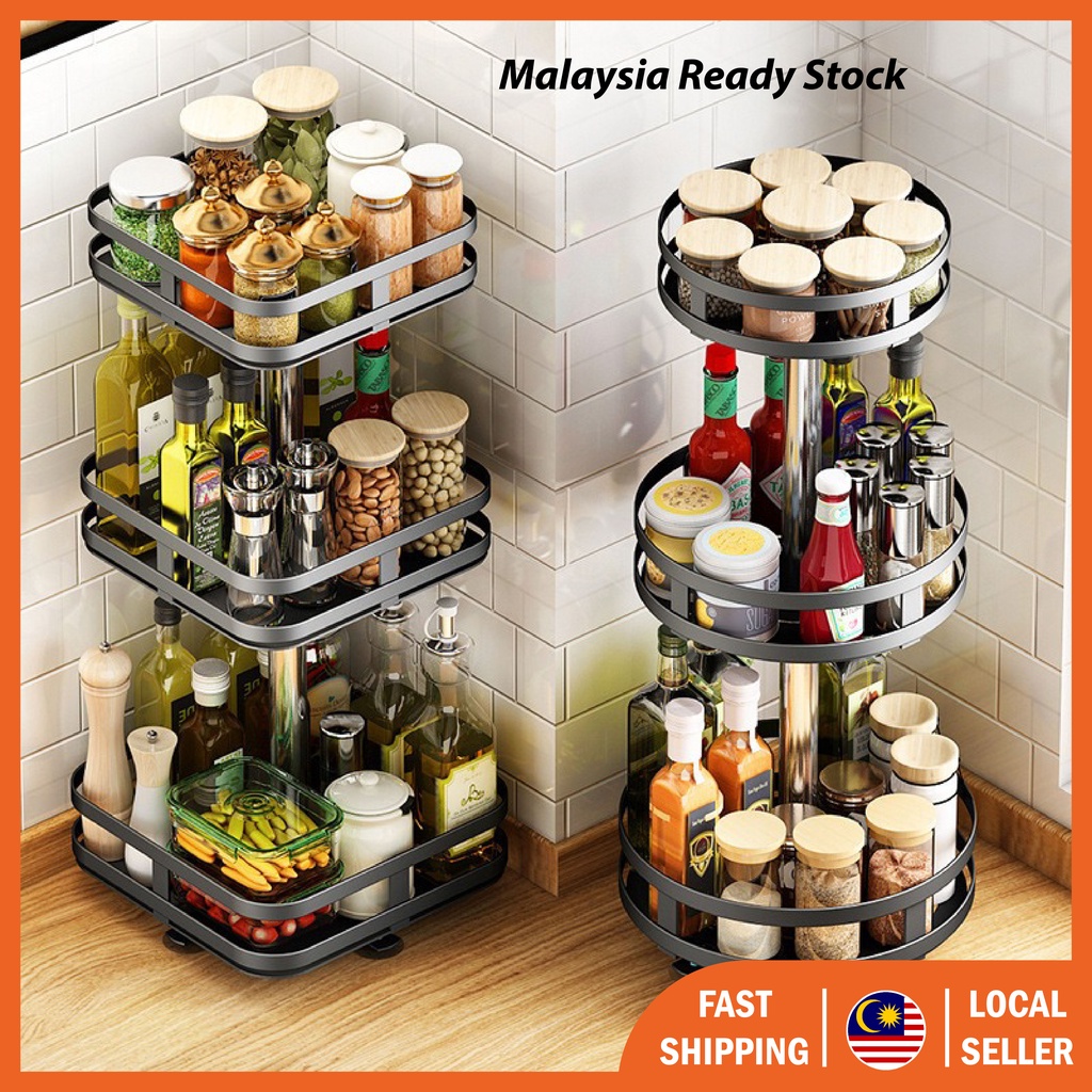 360° Rotatable Kitchen Rack Seasoning Rack Condiment Rack Spice Rak ...