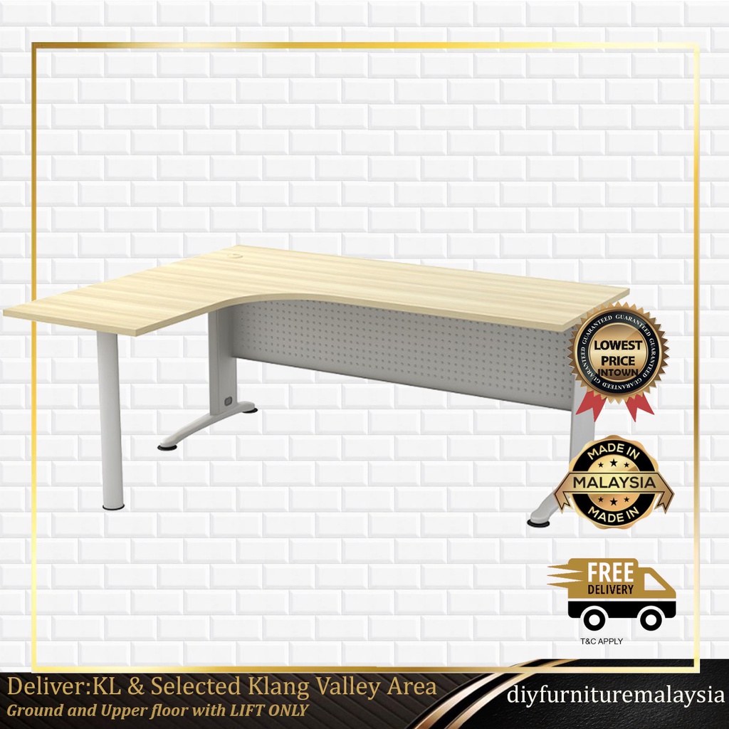 Lshaped Office Table with Metal Stand Meja Pejabat Superior