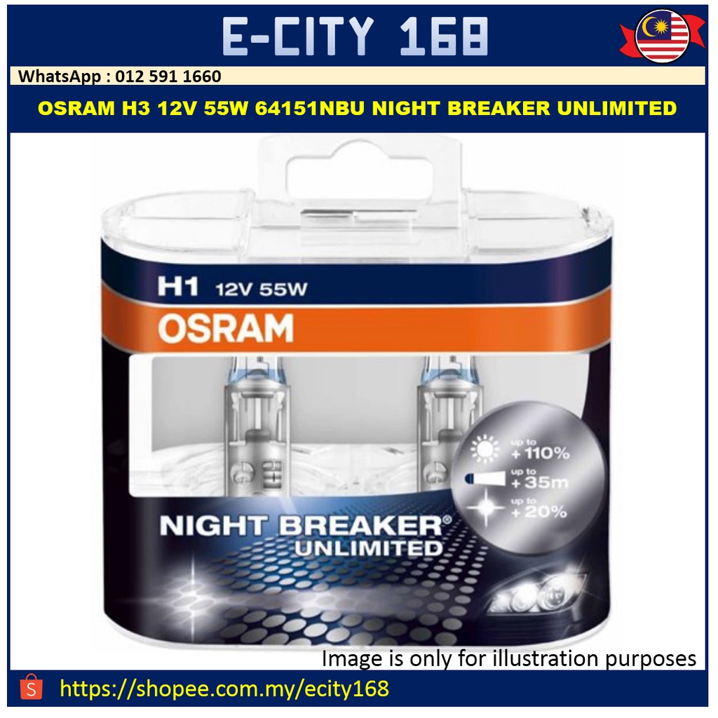 OSRAM H3 12V 55W 64151NBU Night Breaker Unlimited ( ORIGINAL) | Shopee ...