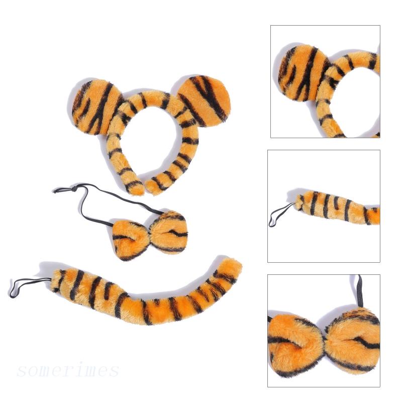 Time 3pcs Cartoon Plush Tiger Ears Shape Hairband Bowtie and Tail Suit ...