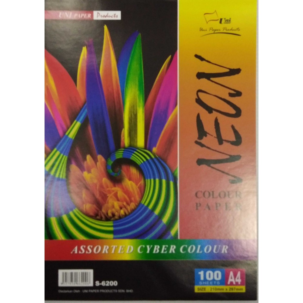 (COLOURED A4 PAPER) UNI NEON COLOUR ASSORTED 80 GSM 100 SHEETS | Shopee ...