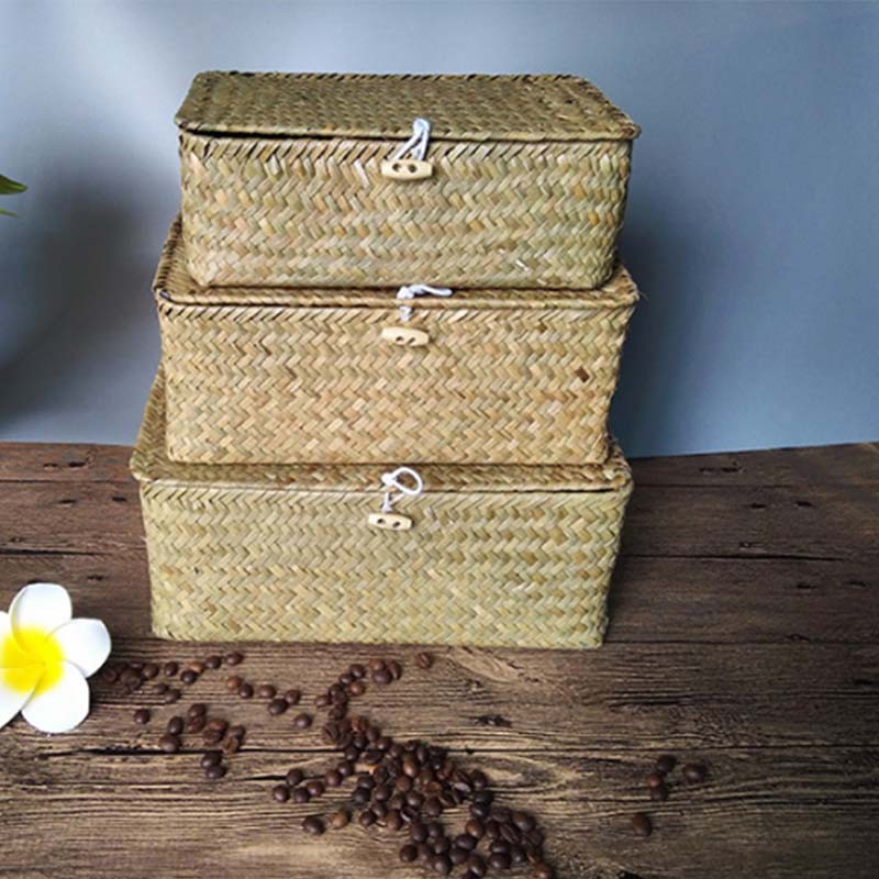 Natural Seagrass Handmade Folding Storage Rattan Basket Woven Storage ...