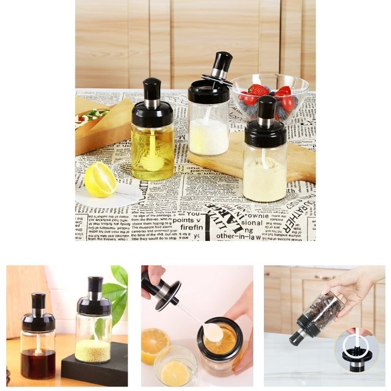 Smart spice jar with spoon - glass spice box with spoon. | Shopee Malaysia