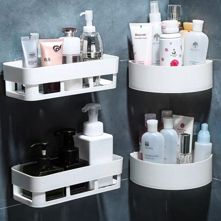 Bathroom Wall & Corner Mounted Sticky Shelving Storage Rack shampoo ...