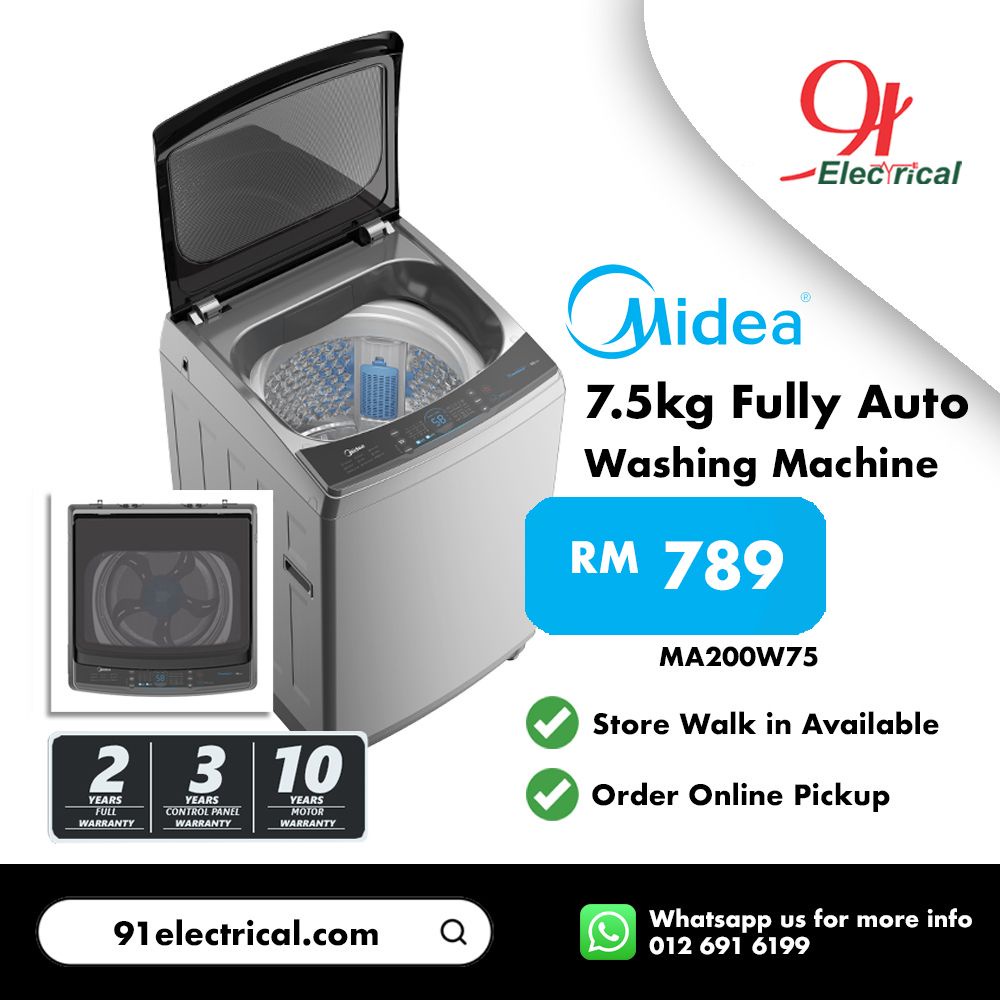 Midea 7.5kg Top Load Fully Auto Washing Machine MA200W75 Shopee Malaysia