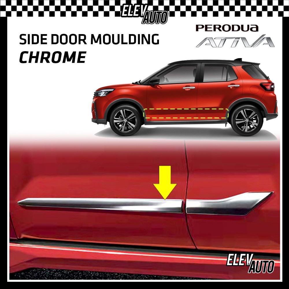 Perodua Ativa CHROME Side Body Moulding Door Trim Lining Bodykit Body