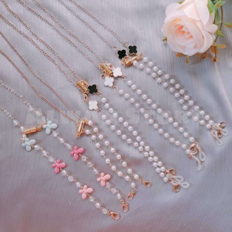 Pearl Clover Face Mask Chain Extender With Adjustable Magnet Eyeglass ...