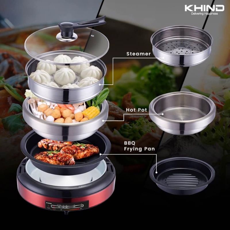 KHIND 8 in 1 Multi Cooker MC388 Non Stick BBQ Frying Pan