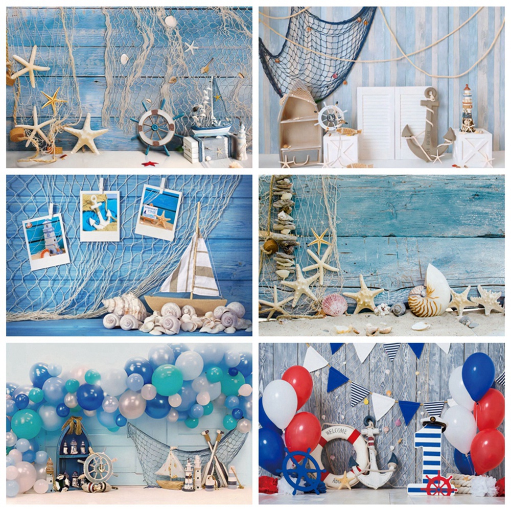 Sea Theme Nautical Rudder Starfish Backdrop Wooden Splint Board Sailor ...