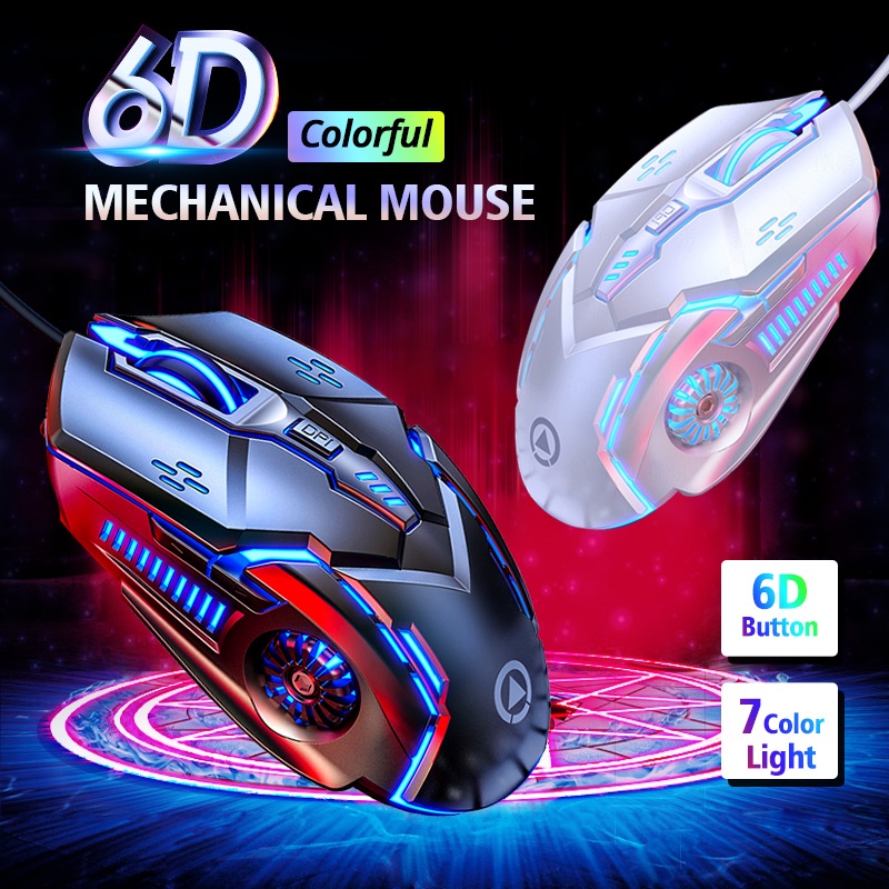 HdoorLink USB Wired Mute Gaming Mouse 7 Colors 3200 DPI LED Backlight ...