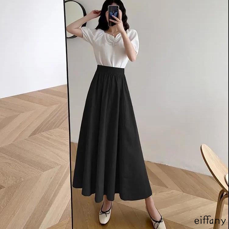 High Waist Pleat Elegant Skirt Green Black White Knee-length Flared Skirts  Fashion Women Faldas Saia 5xl Plus Size Ladies Jupe - Skirts - AliExpress