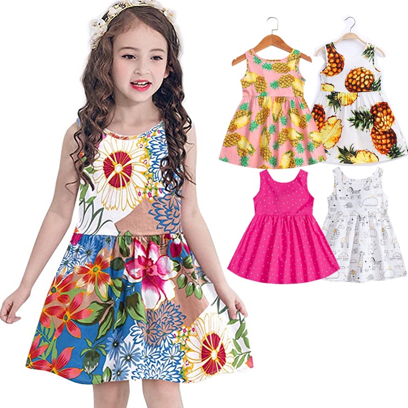 [Ready Stock] Girls' Dresses Children's Fashion Sleeveless Vests Cotton ...