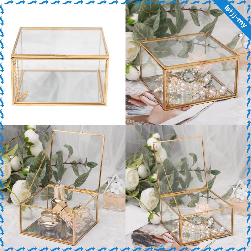 Golden Square Vintage Brass & Clear Glass Decorative Box Home Decor