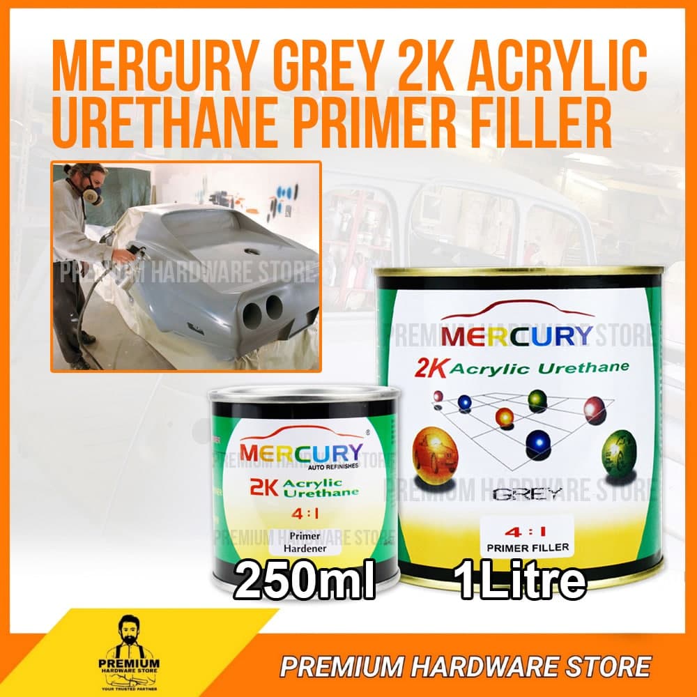 MERCURY 411 2K Acrylic Urethane (Grey) + Hardener Auto Car Paint 2K Primer Filler Undercoat Cat