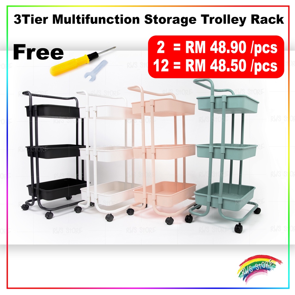 3Tier Multifunction Storage Trolley Rack Office Shelves Home Kitchen ...