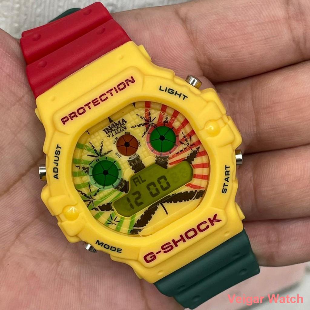 tali jam ♂▦G SHOCK RASTA TAPAK KUCING DW5900 KUNING HITAM BIRU