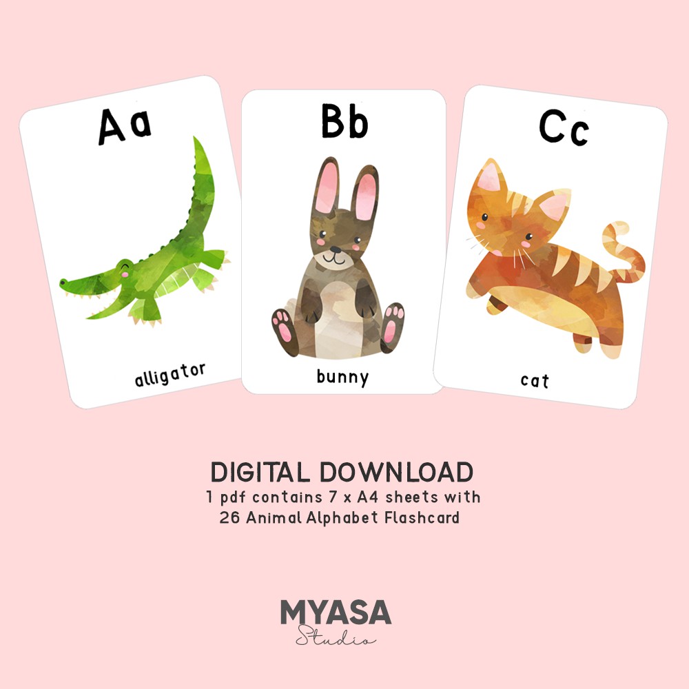 [PDF ONLY] ABC Alphabet Watercolor Animal Flashcards Printable ...