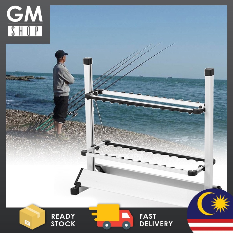 GMSHOP 24 Hole Aluminum Alloy Fishing Gear Lure Rod Display Rack