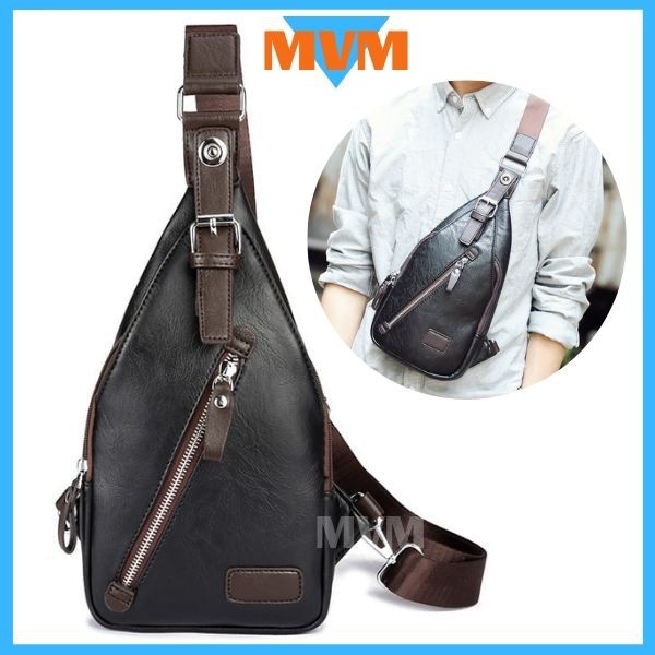 Malaysia Stock] 🇲🇾 Men's Leather Waist Pouch Chest Bag Cross Sling Travel  Shoulder Bag Kulit Halal