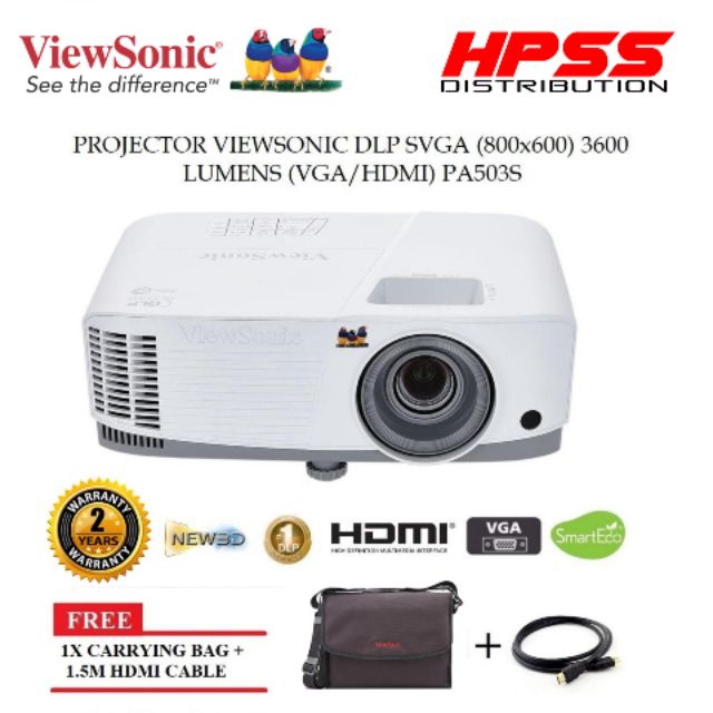 Proyector ViewSonic PA503S VGA DLP 3800 Lumens VGA, HDMI