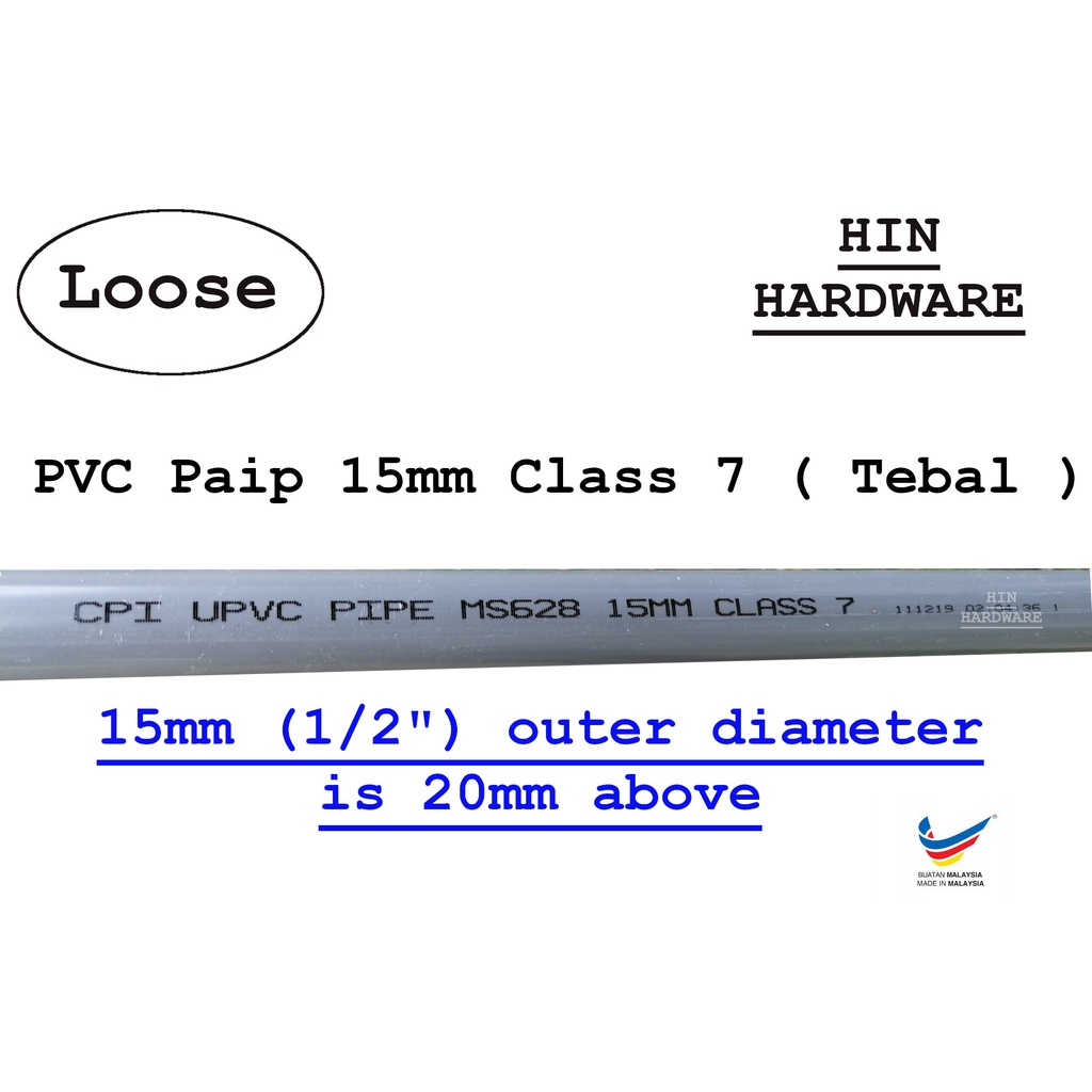 HIN 15mm PVC Pipe Class 7 ( Loose ) Shopee Malaysia