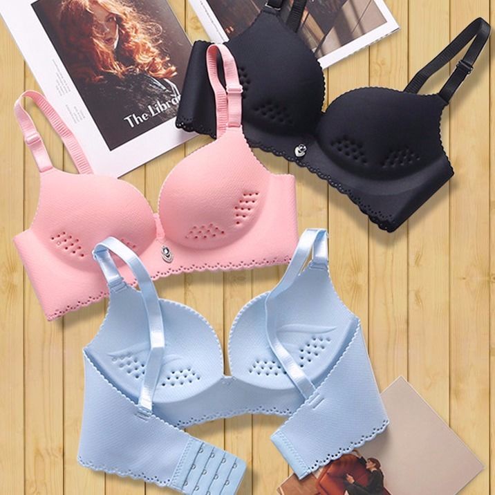 Korean Style Women's Thin Push-up Bra Without Steel Ring Gathers Breathable  Underwear