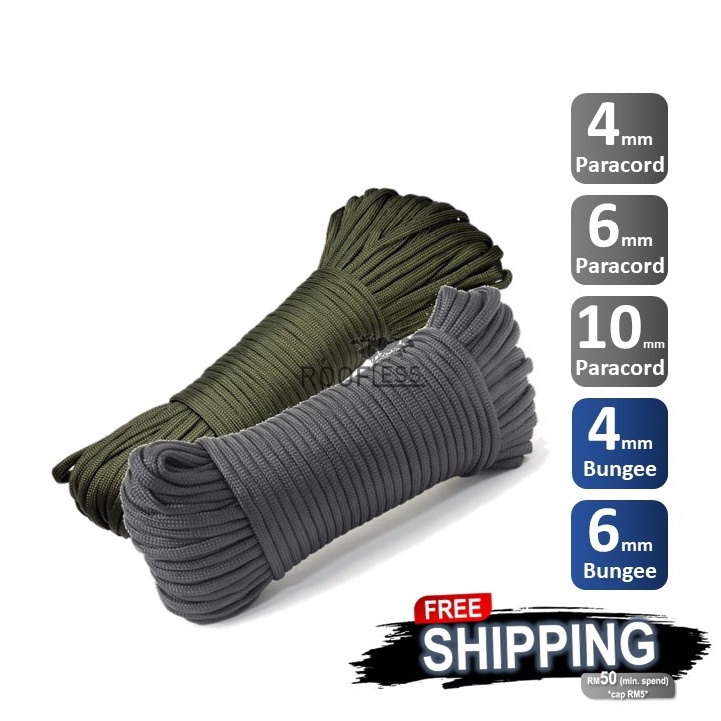 ROOFLESS Paracord 550 Bungee Cord Safety Rope Static Rope Climbing Rope  Tali Panjat Tali Flysheet Tali Camping Survival