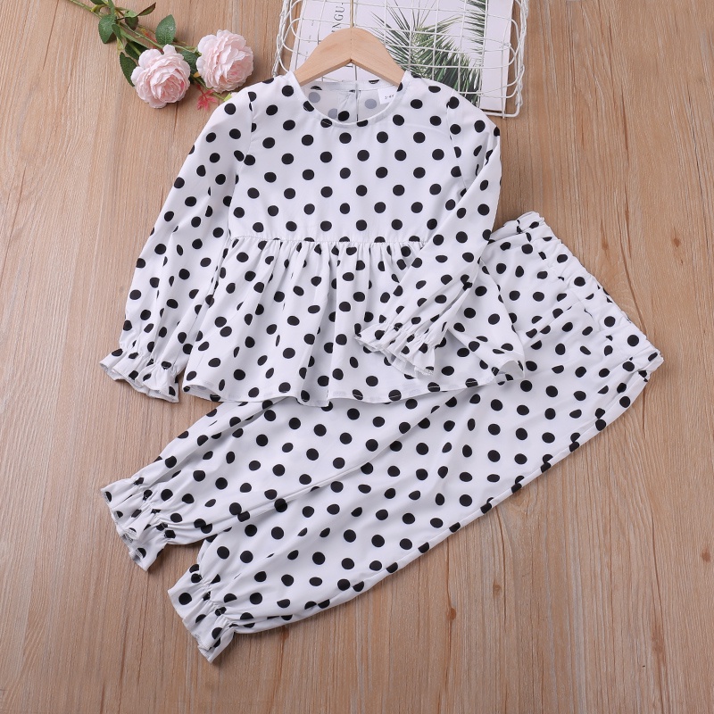 Spring Polka Dot Top+Pants 2Pcs Clothing Sets Young Children Girl Sets Kids  Clothes Children Clothes