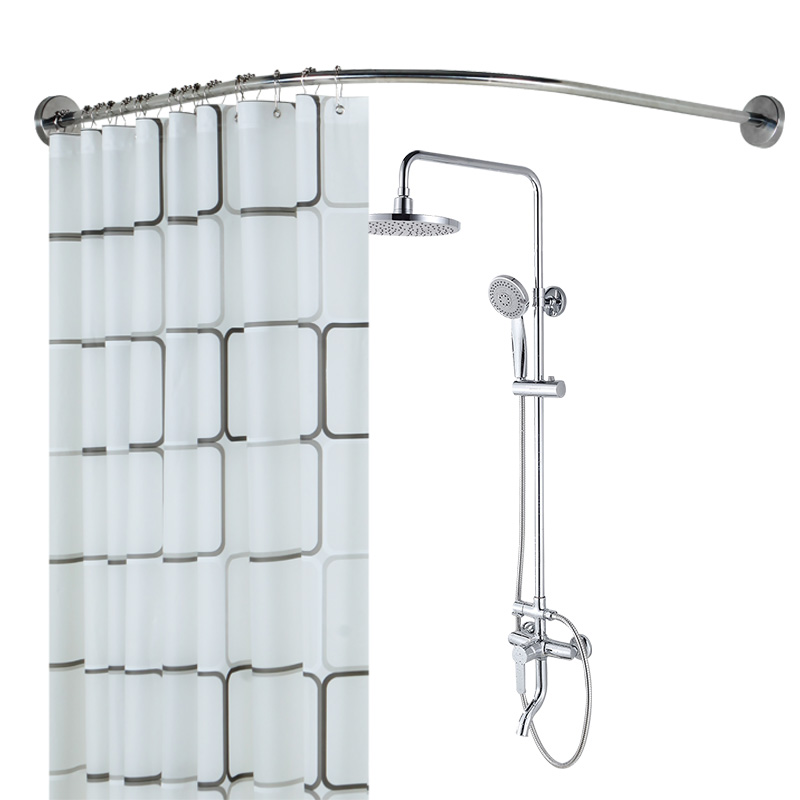 Hole-free Telescopic Bathroom Shower Curtain Rod Curved Shower Curtain ...