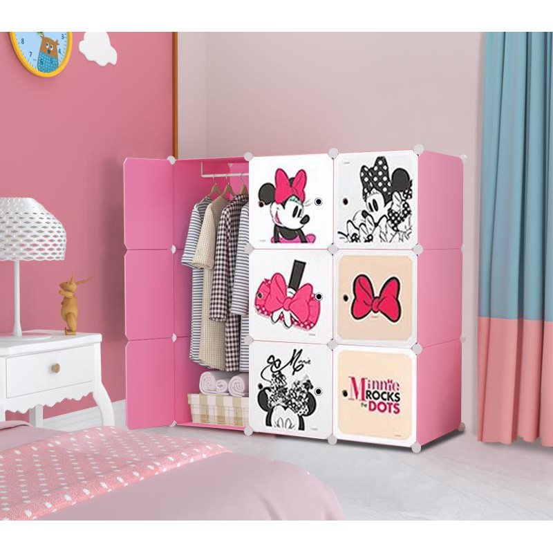 MINNIE PINK 9C DIY Rack Storage Cabinet Wardrobe With Almari Hanger ...