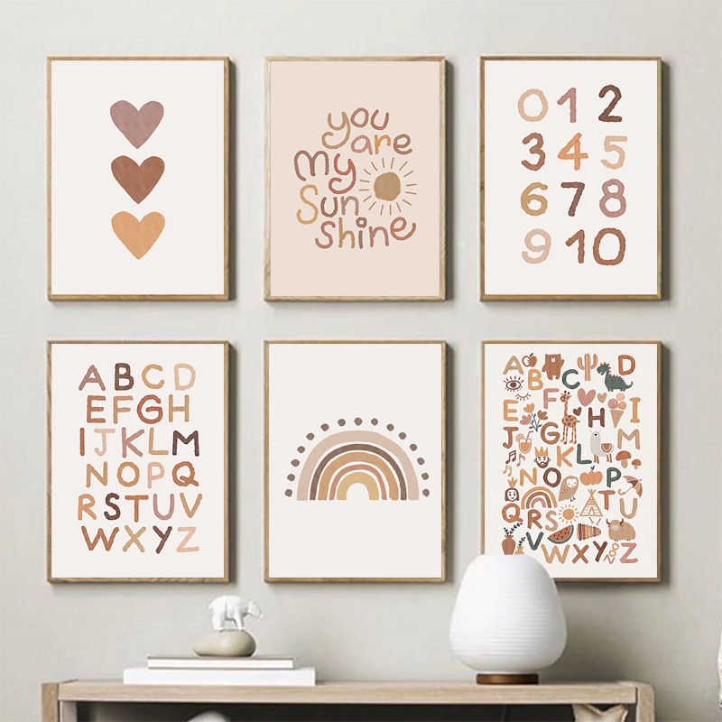 ABC Poster Sunshine Canvas Painting Rainbow Print Nursery Wall Art ...
