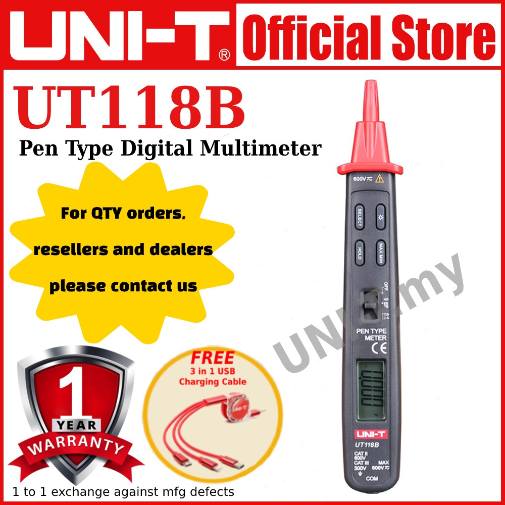 UNI-T UT118B Pen Type Digital Multimeter (Free 3 In 1 USB Charging ...