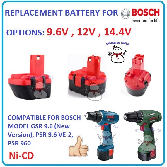 9.6V 12V 14.4V REPLACEMENT BATTERY FOR BOSCH Ni CD