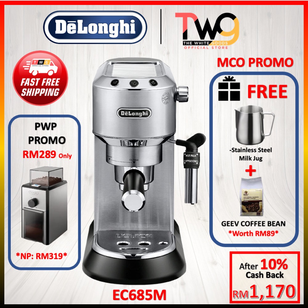 [FREE SHIPPING + 2 GIFT] DELONGHI EC685M DEDICA 15Bar Pump Espresso