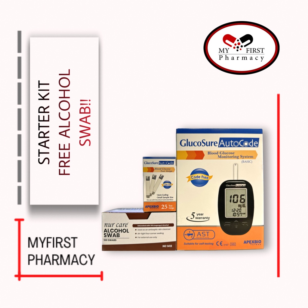 Glucosure Autocode Blood Glucose Monitoring System + Free (25s Test Strip + 100s Nur Care