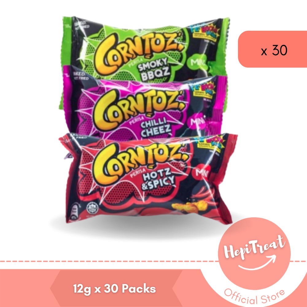 Mini Corntoz Snack Chilli Cheez / Hot & Spicy / Smoky BBQ - 30 Packs x ...