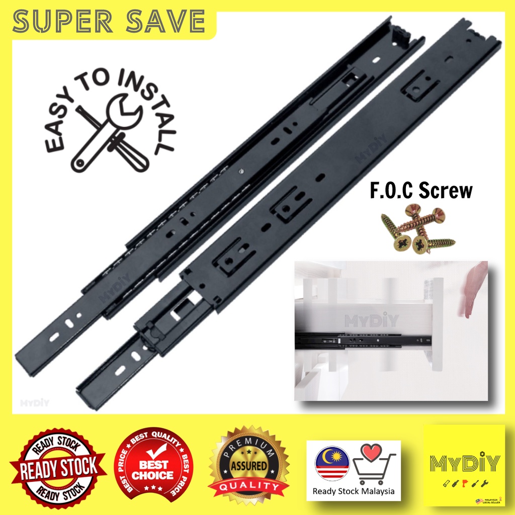 【MDS】EASY INSTALL Full Extension Drawer Slide Runner Roller Rail Roda ...